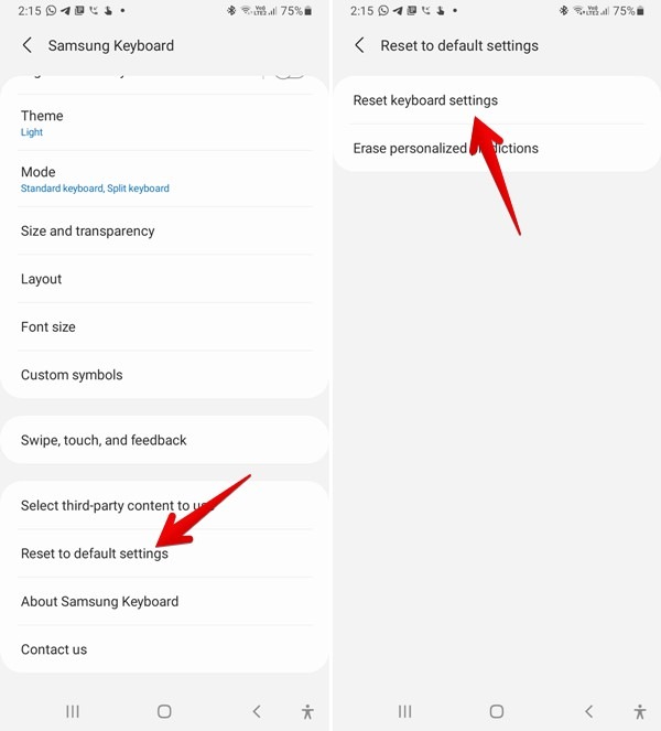 Samsung Keyboard Reset Settings