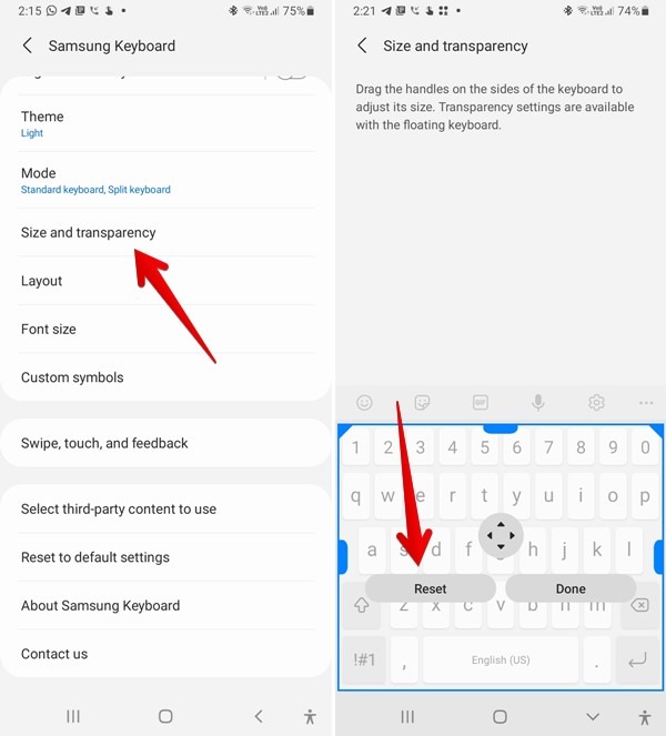 Samsung Keyboard Reset Size