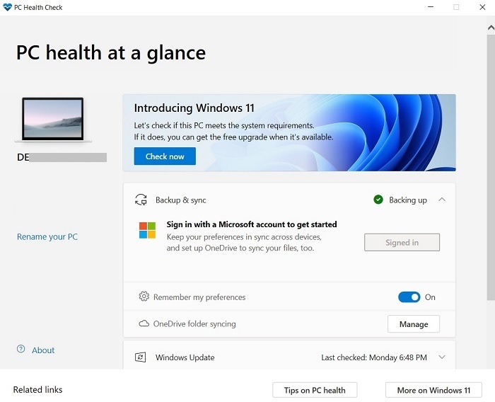Windows11 Compatibility Pc Health Check