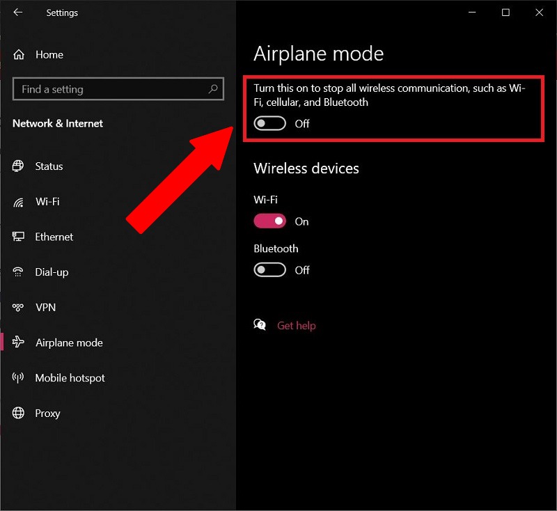 Airplane Mode Windows Settings