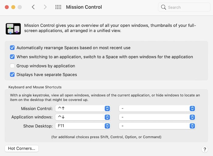 Blur Images Hot Corners Preferences