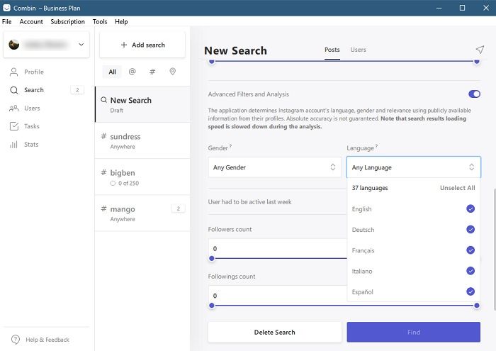 Combin Review Dashboard Advanced Filters