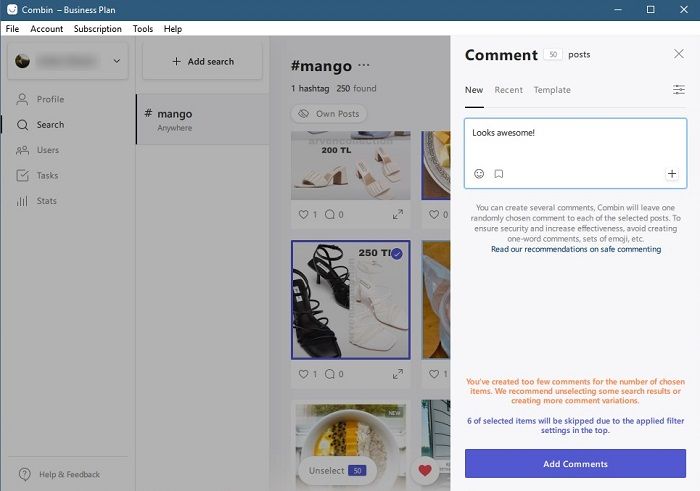 Combin Review Dashboard Mass Commenting Event
