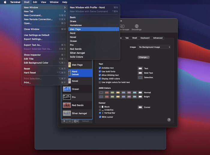 Choosing a new shell profile.