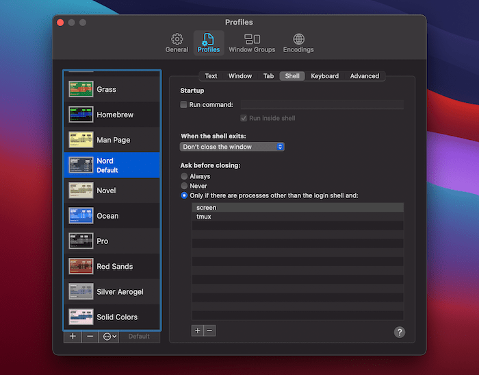 The Shell Tab within the Terminal.