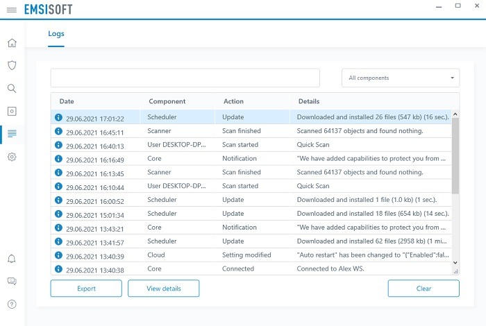 Emsisoft Review Logs View