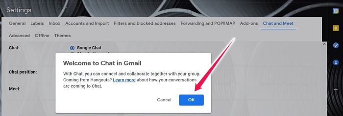 How To Activate Google Chat Gmail Desktop Confirm Choice