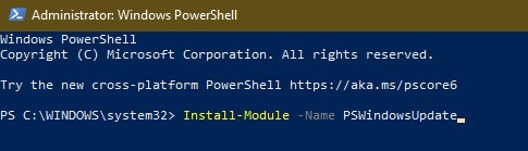 Installing the Windows Update module via PowerShell.