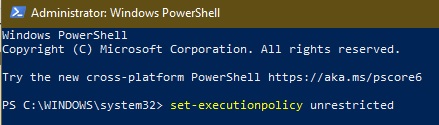 Setting the execution policy in PowerShell.