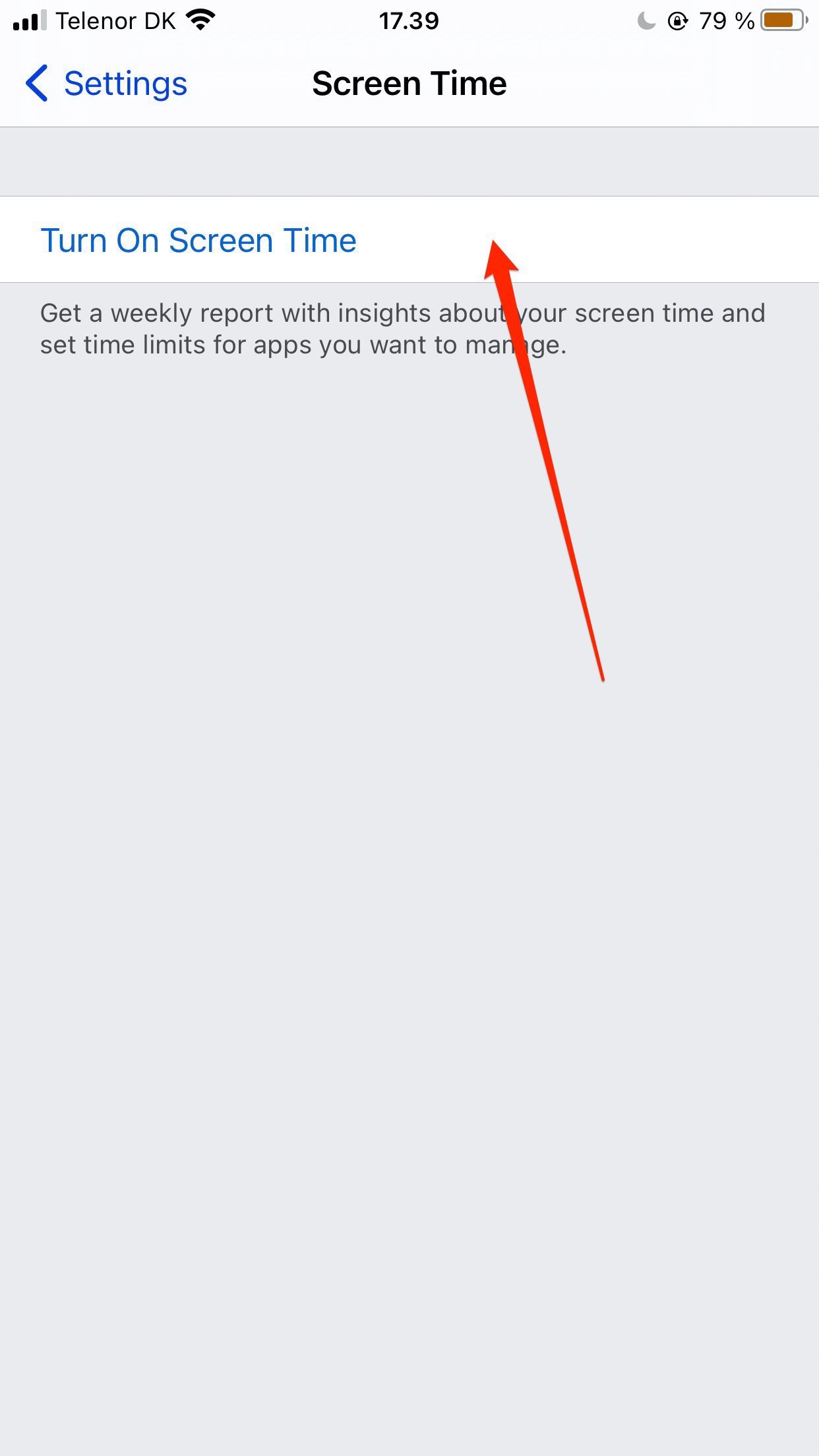 Screenshot in iPhone Screen Time app asking user to switch it back on