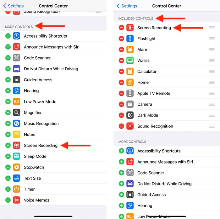 Record Screen Iphone Enabling Control Center Shortcut