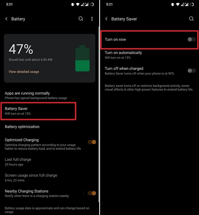 Turn Off Battery Saver Mode