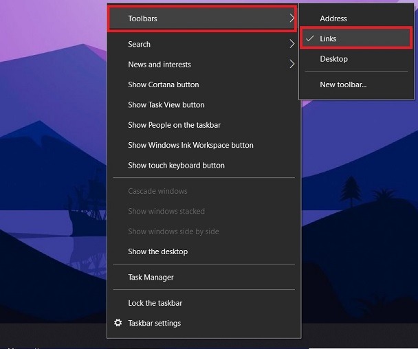 Windows 10 Taskbar Icons Links