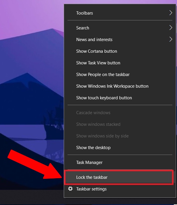 Windows 10 Taskbar Icons Lock