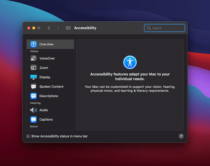 The Mac accessibility options.