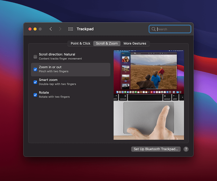The Scroll & Zoom page in the System Preferences.