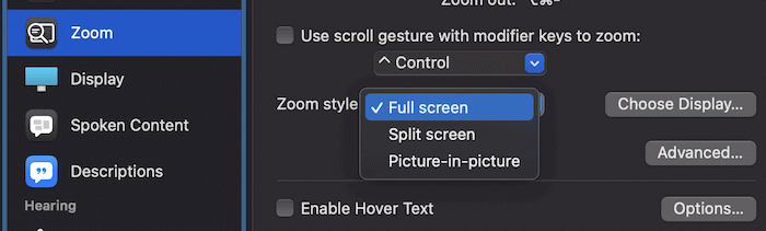 Choosing a Zoom style.