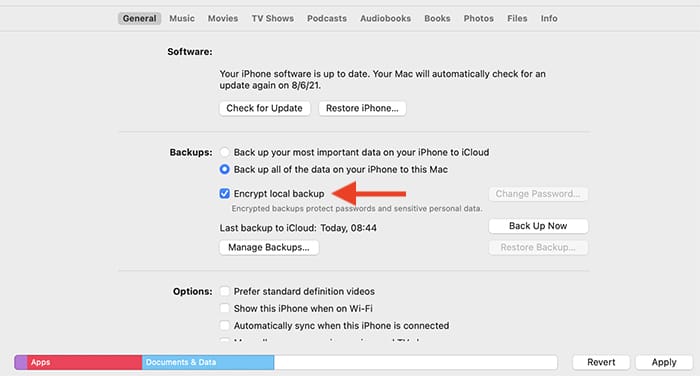 Free Up Storage Iphone Encrypting Itunes Backup