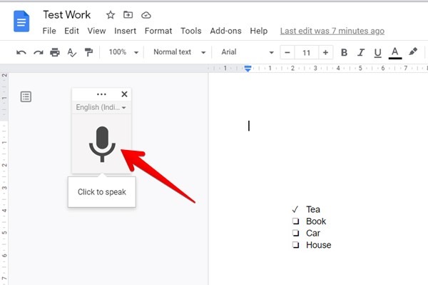 Google Docs Voice Typing