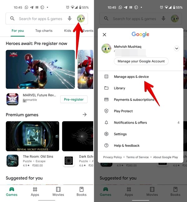 Google Play Store Manage Apps Device