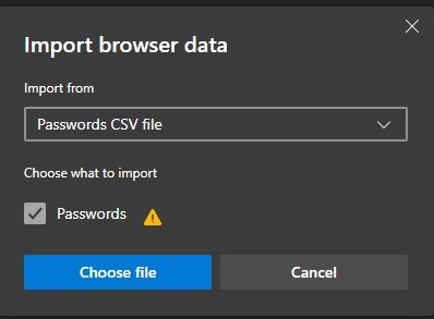 Import Export Edge Choose Csv File