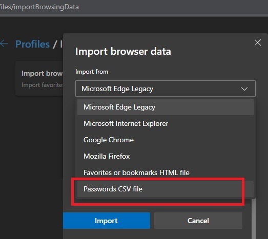Import Export Edge Passwords Csv Fileg