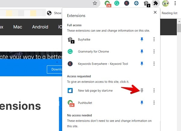 Pin New Extension To Chrome