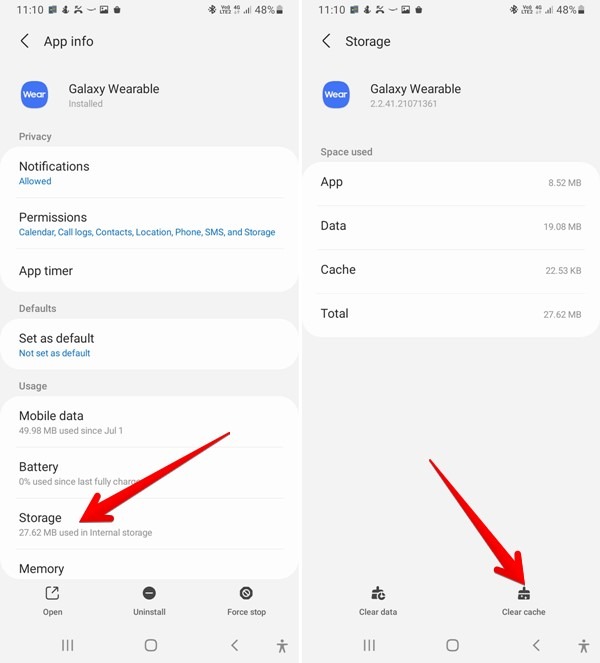 Samsung Galaxy Watch Clear Cache Wearable App