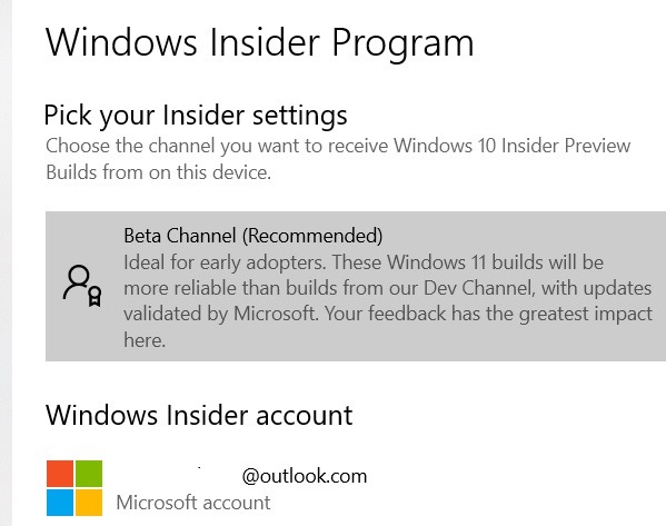 Windows11 Beta Channel Insider Settings