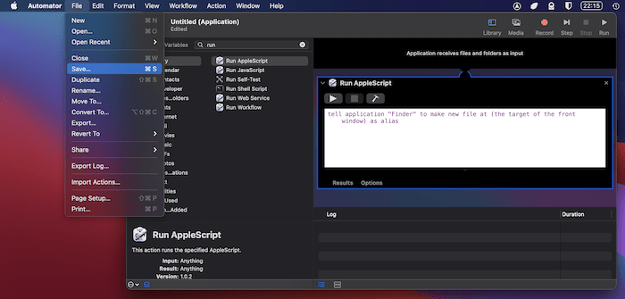 Saving your Automator app.