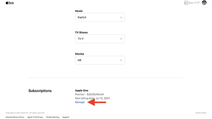 Cancel Apple Tv Plus Online Settings Panel