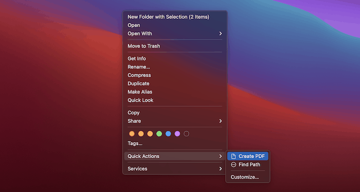 The Quick Actions menu.