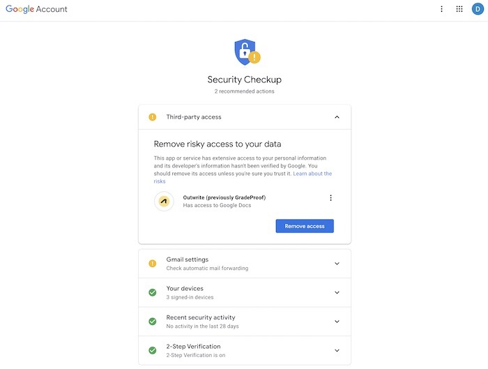 Gmail Account Security Tips Checkup