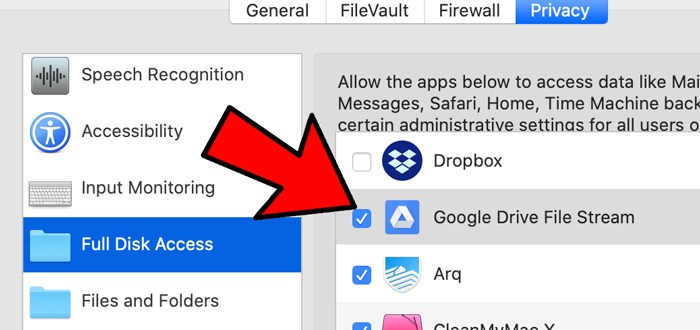 Google Drive Cant Upload Files Full Disk Access
