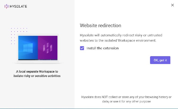 Hysolate Extension Website Redirect