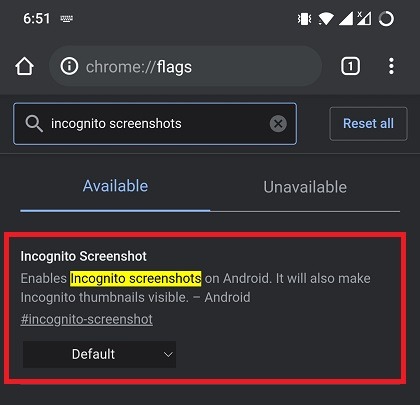 Incognito Screenshots Chrome Flags