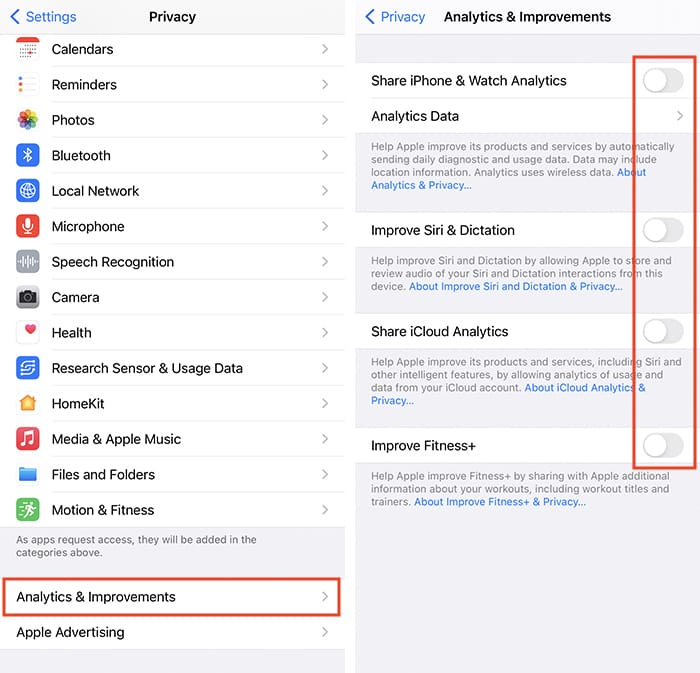 Ios Privacy Settings Sharing Analytic Data