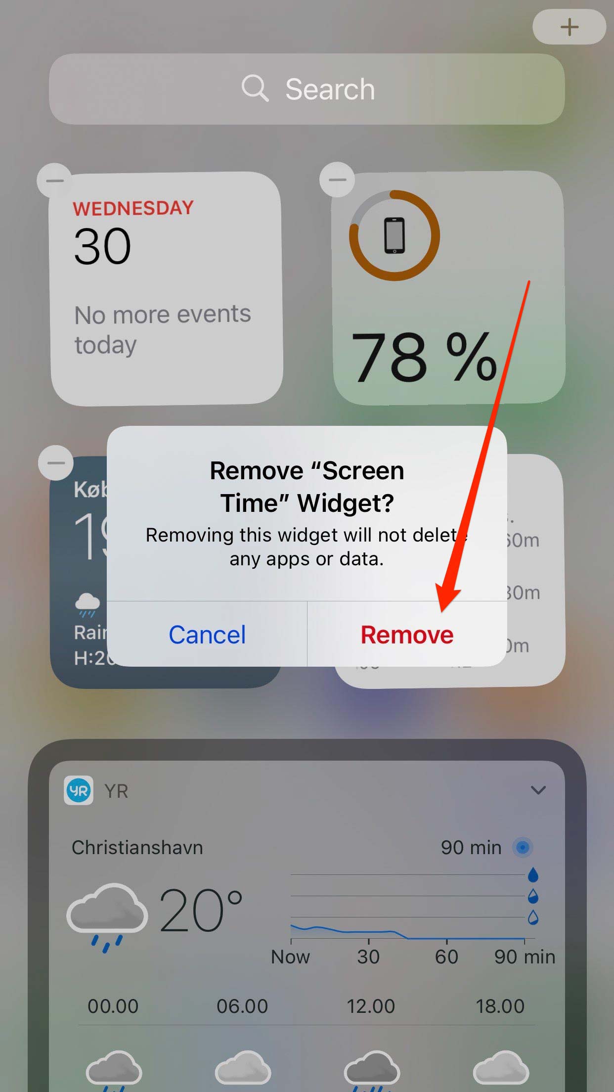 Screenshot showing option to remove iPhone Screen Time widget