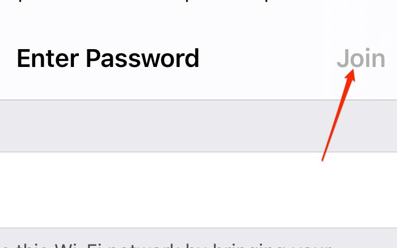 Screenshot showing where a user can enter the password for a Wi-Fi network and join