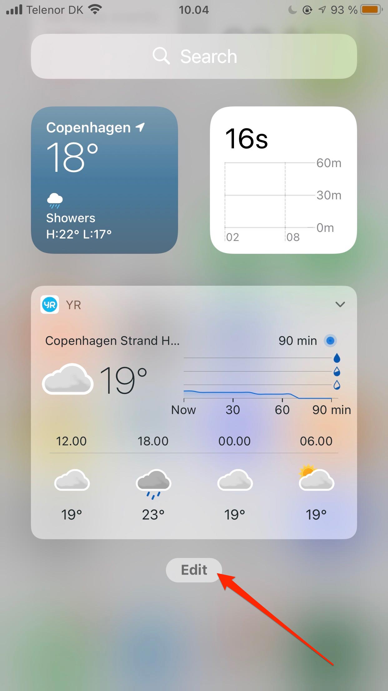 Screenshot showing where to edit the Widgets section on the homepage