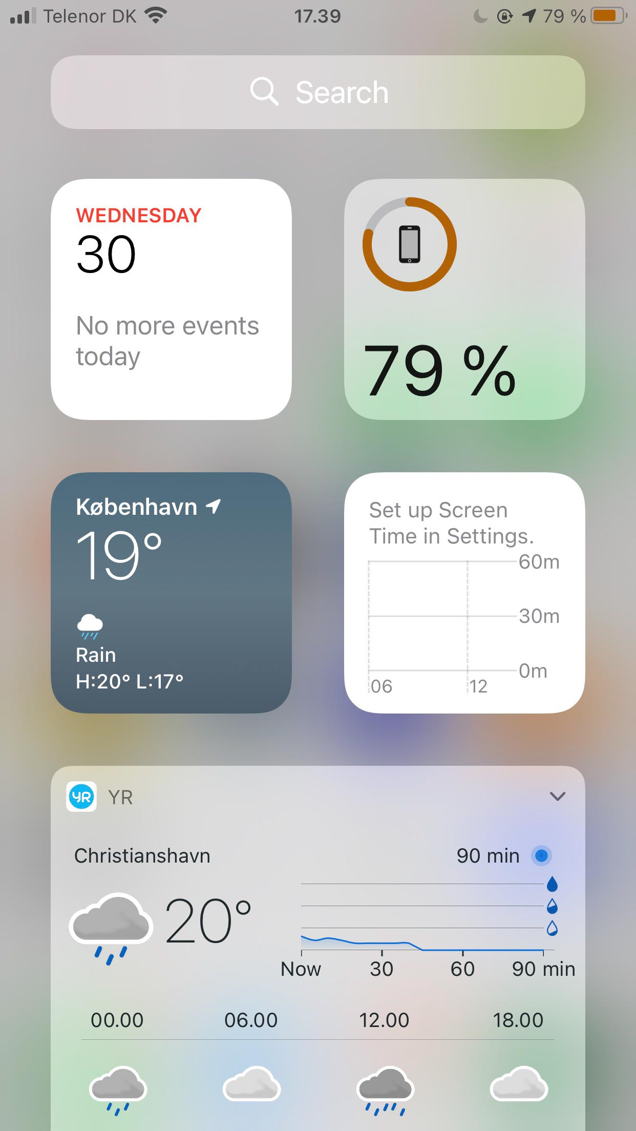 Screenshot showing the iPhone Widgets screen