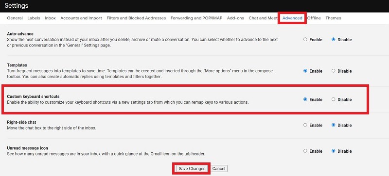 Keyboard Shortcuts Gmail Customize