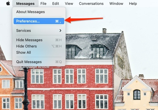 Screenshot showing the preferences section for Mac Messages app