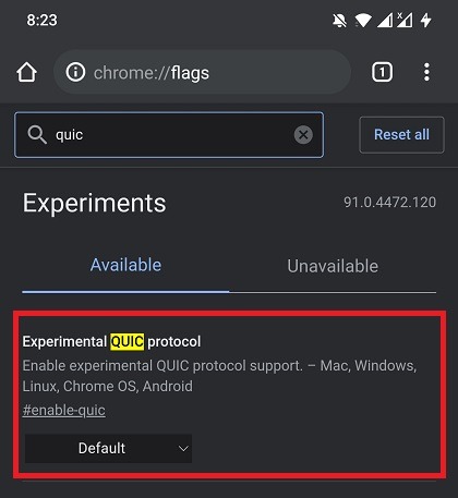 Quic Flag Google Chrome Android
