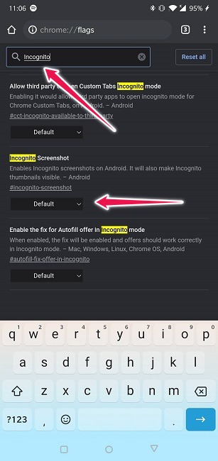Take Screenshots Incognito Mode Android Chrome Enable Flag