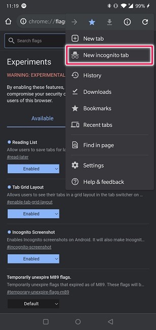 Take Screenshots Incognito Mode Android New Incognito Window
