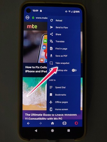 Take Screenshots Incognito Mode Android Opera Take Snapshot