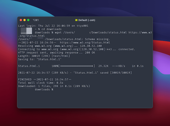 Downloading a file to the current working directory.