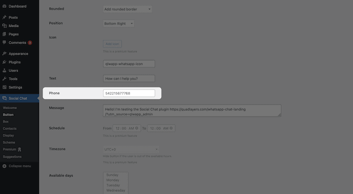 Adding a phone number to Social Chat.