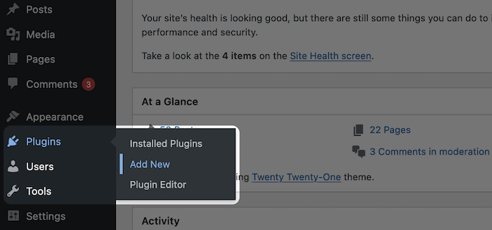 The Add New button in WordPress.